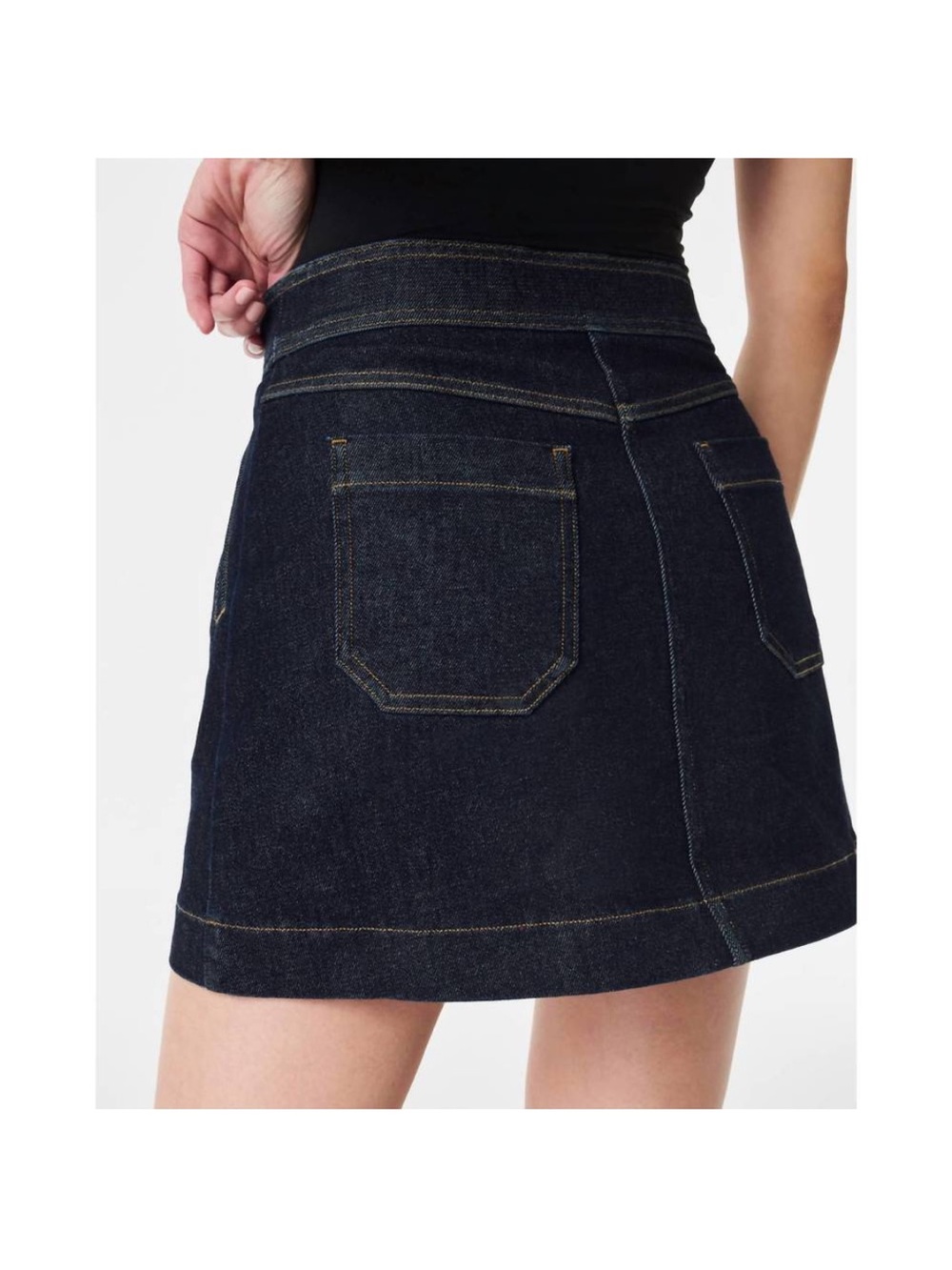 SPANX Dark Blue Denim Mini Skirt with Front Pockets - Picture 4 of 8